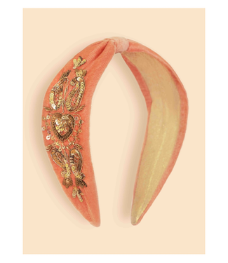 Powder Design Velvet Headband - Coral Heart