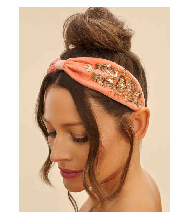 Velvet Headband - Coral Heart