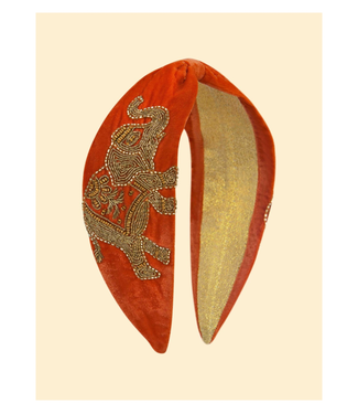 Powder Design Velvet Headband - Elephant in Terracotta