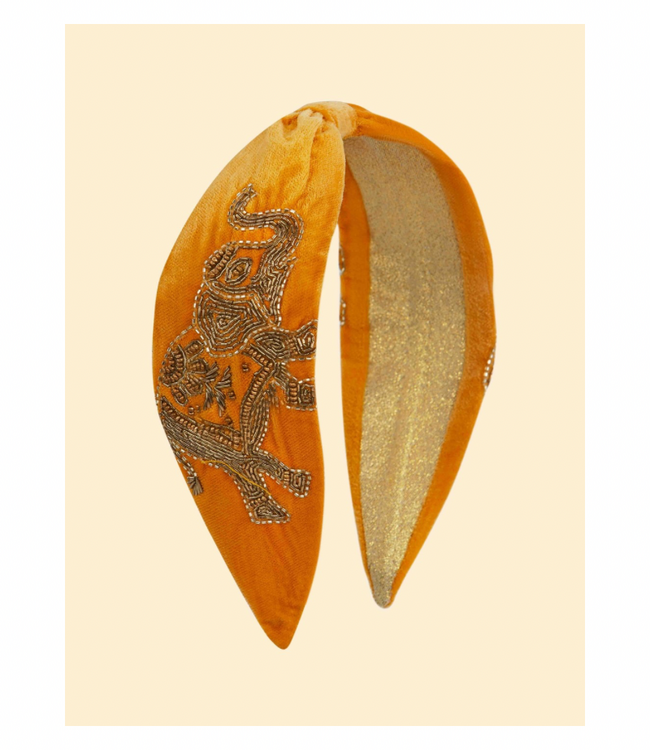 Velvet Headband - Elephant in Mustard