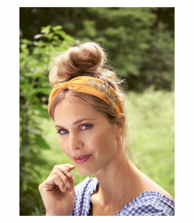Velvet Headband - Elephant in Mustard