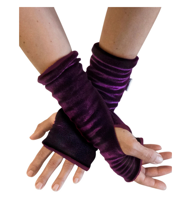 Velvet Wristees Fingerless Gloves - Wine