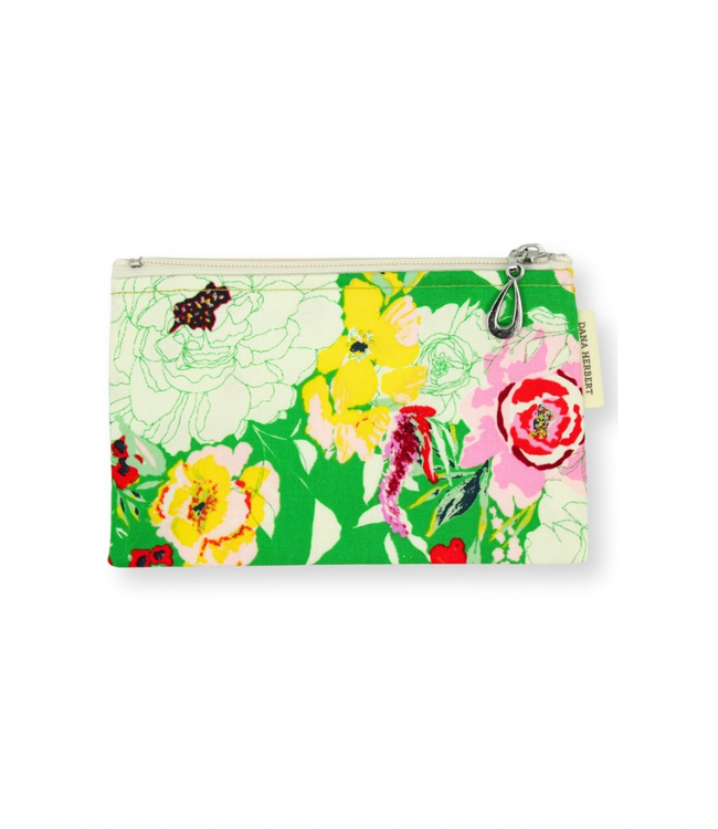 Dana Herbert Cottton Coin Purse Pink Poppy on Green