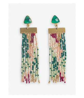 Lilah semi-precious stone post beaded fringe earri