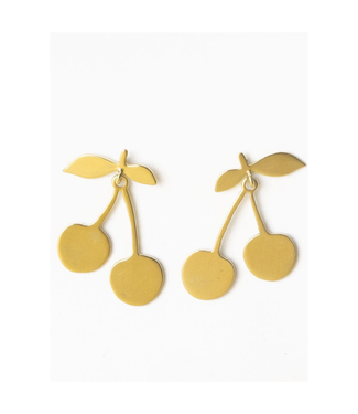 Ink + Alloy Cheri cherry dangle post earrings brass