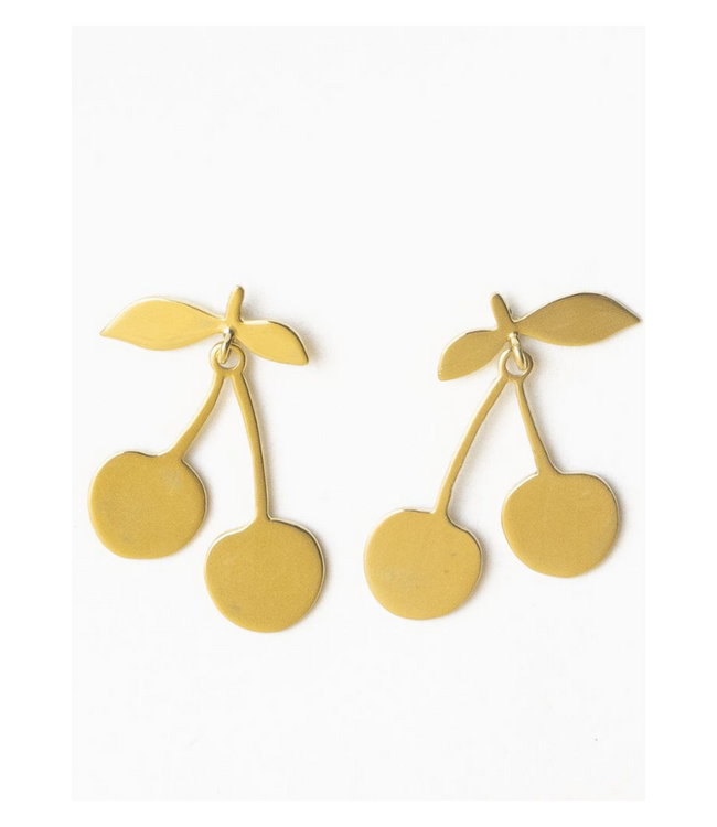 Cheri cherry dangle post earrings brass