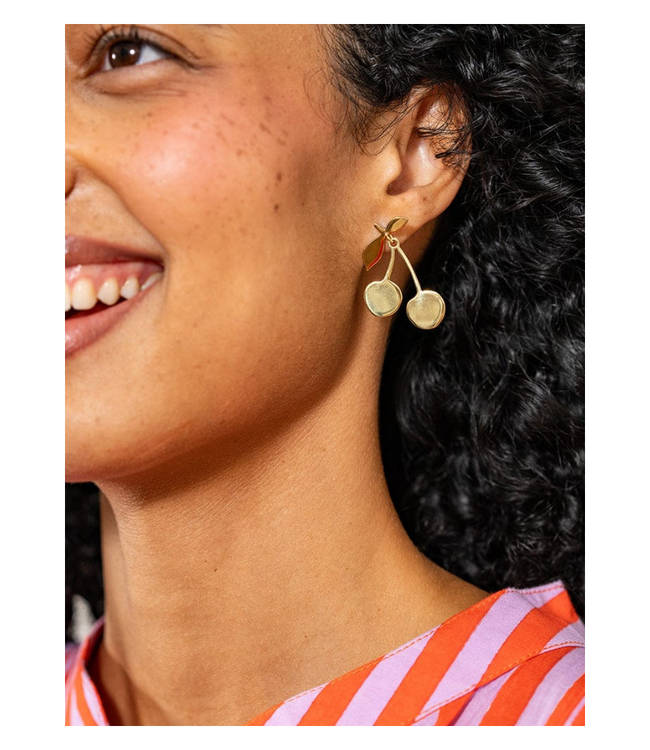 Cheri cherry dangle post earrings brass