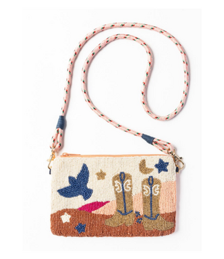 Leila boot seed bead clutch with strap