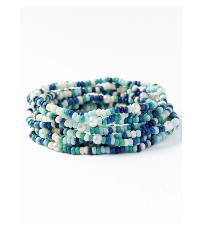 Sage confetti beaded 10 strand stretch bracelets b