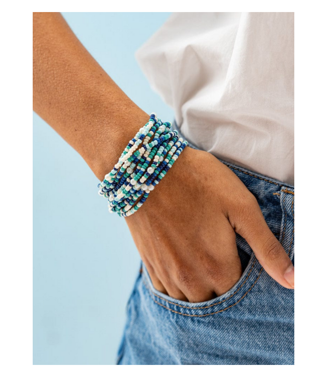 Sage confetti beaded 10 strand stretch bracelets b