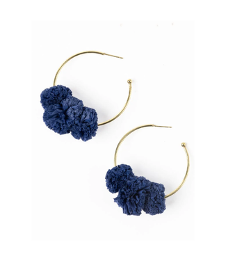 Ink + Alloy Rita raffia poms hoop earrings navy