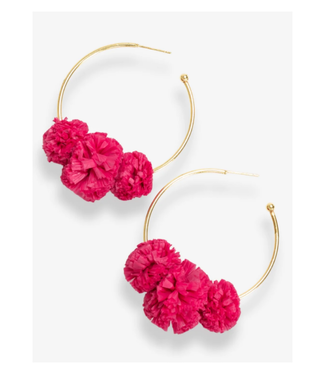 Ink + Alloy Rita raffia poms hoop earrings Hot Pink