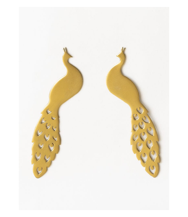 Raquel large peacock post earrings brass