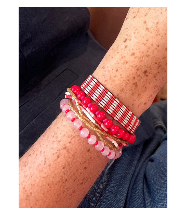 Mixed Bracelet stack of 7 Lady in Red