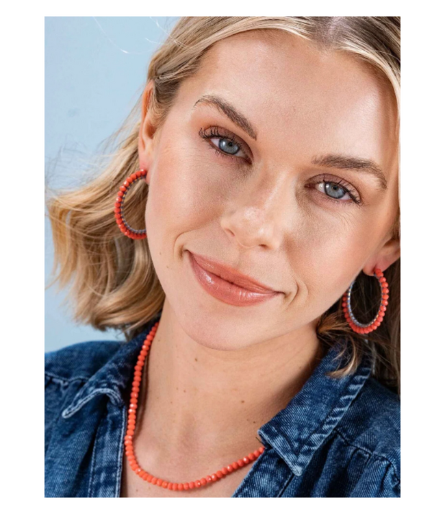 Lillian crystal threaded beads hoop coral