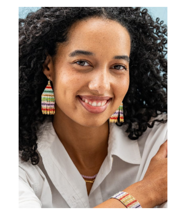 Lexie horizontal lines beaded fringe earrings