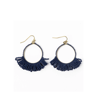Ink + Alloy Kendra fringe hoop sead bead earring navy