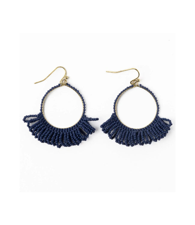 Kendra fringe hoop sead bead earring navy
