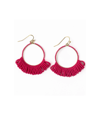 Ink + Alloy Kendra fringe hoop sead bead earring hot pink