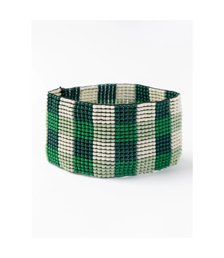 Ink + Alloy Kendall gingham beaded stretch bracelet green