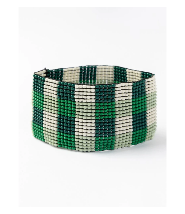 Kendall gingham beaded stretch bracelet green