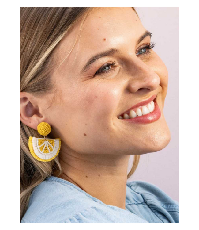 Josephine lemon raffia drop earrings Lemon