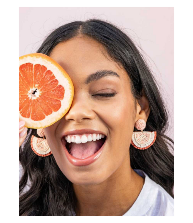 Josephine grapefruit raffia drop earrings Blush