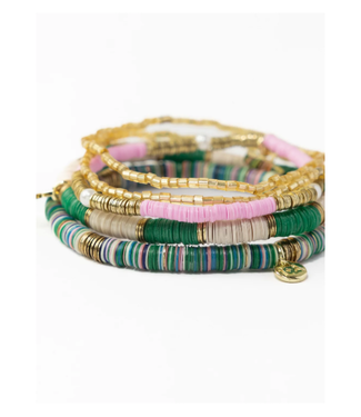Grace Bracelet Stack of 5 green pink