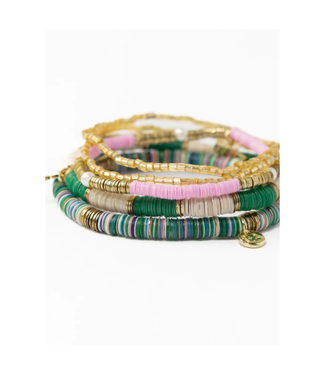 Ink + Alloy Grace Bracelet Stack of 5 green pink