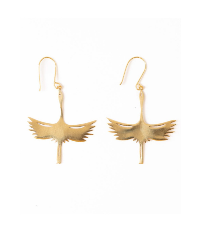 Edina crane dangle earrings Brass