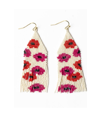 Ink + Alloy Delilah poppies beaded fringe earrings hot pink/re