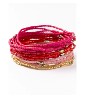 Chelsea 18 strand luxe beaded bracelet set pink