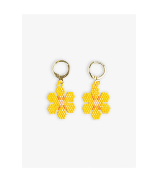 Ink + Alloy Blossom six petal flower drop earrings Lemon