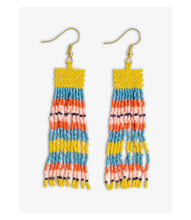 Billie horizontal stripes beaded fringe earrings
