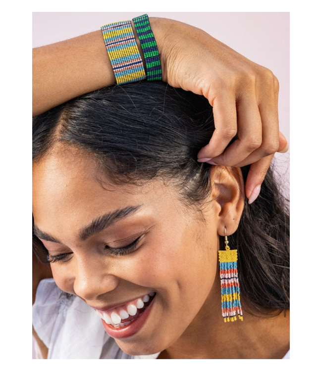 Billie horizontal stripes beaded fringe earrings