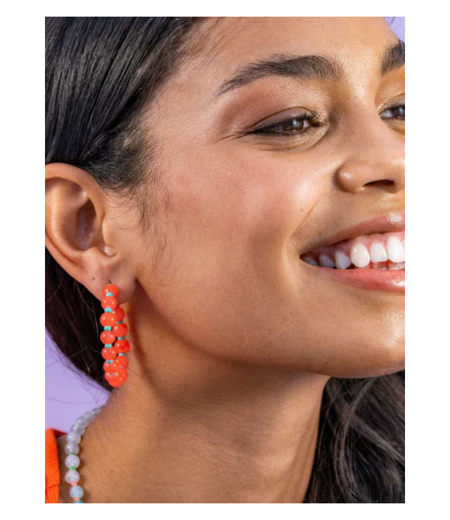 Angela bead hoop earrings Coral