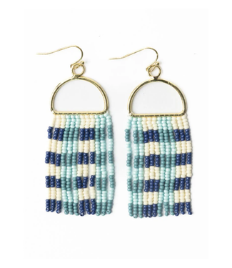 Ink + Alloy Allison gingham beaded fringe earrings blue