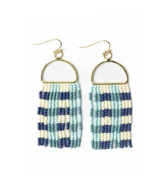 Ink + Alloy Allison gingham beaded fringe earrings blue