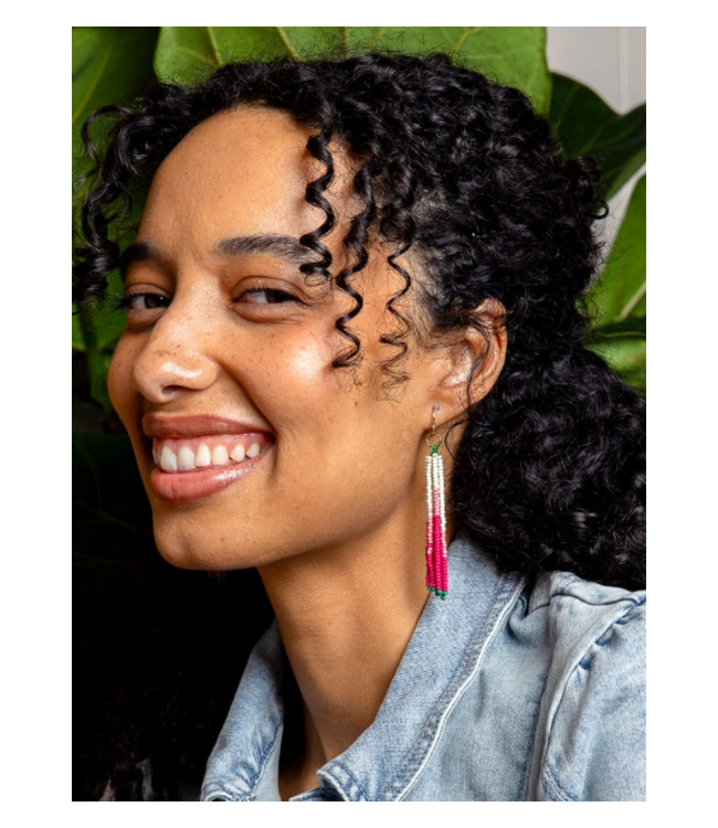 Abbey tassel ombre seed bead earring hot pink