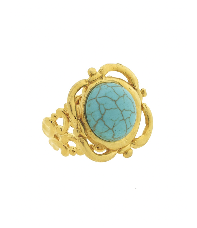 Susan Shaw Gold Turquoise Scroll Ring