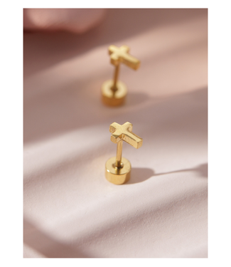 Adorn512 Golden Cross Screw Back Studs