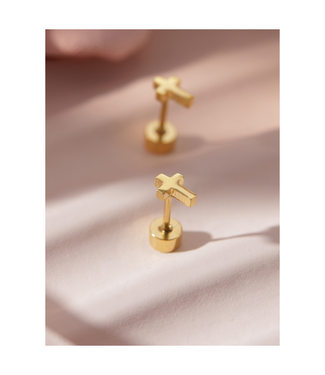 Adorn512 Golden Cross Screw Back Studs