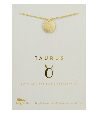 Lucky Feather Zodiac Gold Necklace- Taurus