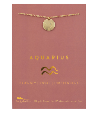 Lucky Feather Zodiac Gold Necklace- Aquarius