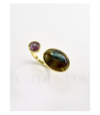 Felix Double Stone Ring Labradorite+Amethyst