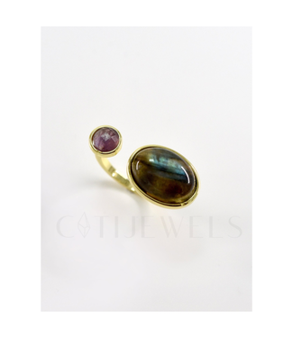 Felix Double Stone Ring Labradorite+Amethyst Felix Double Stone Ring Labradorite+Amethyst