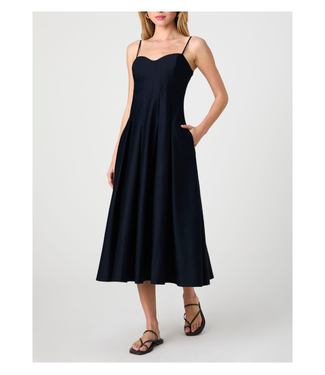 French Connection Cotton Sateen Pleated Midi Dress