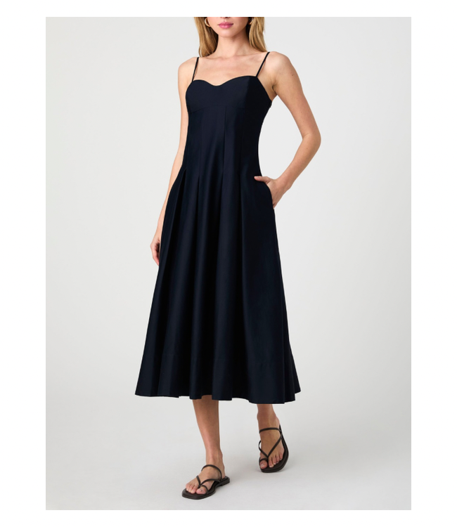 Cotton Sateen Pleated Midi Dress