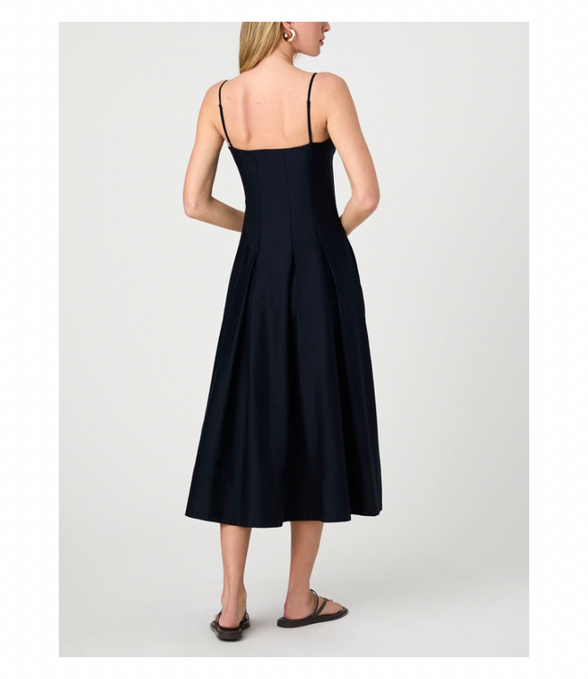Cotton Sateen Pleated Midi Dress