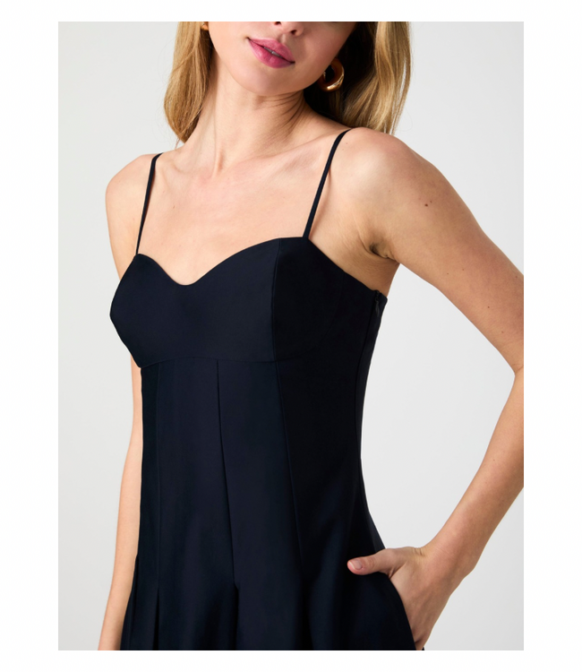 Cotton Sateen Pleated Midi Dress